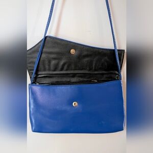 Vintage Electric Blue Faux Leather Shoulder Clutch Purse.